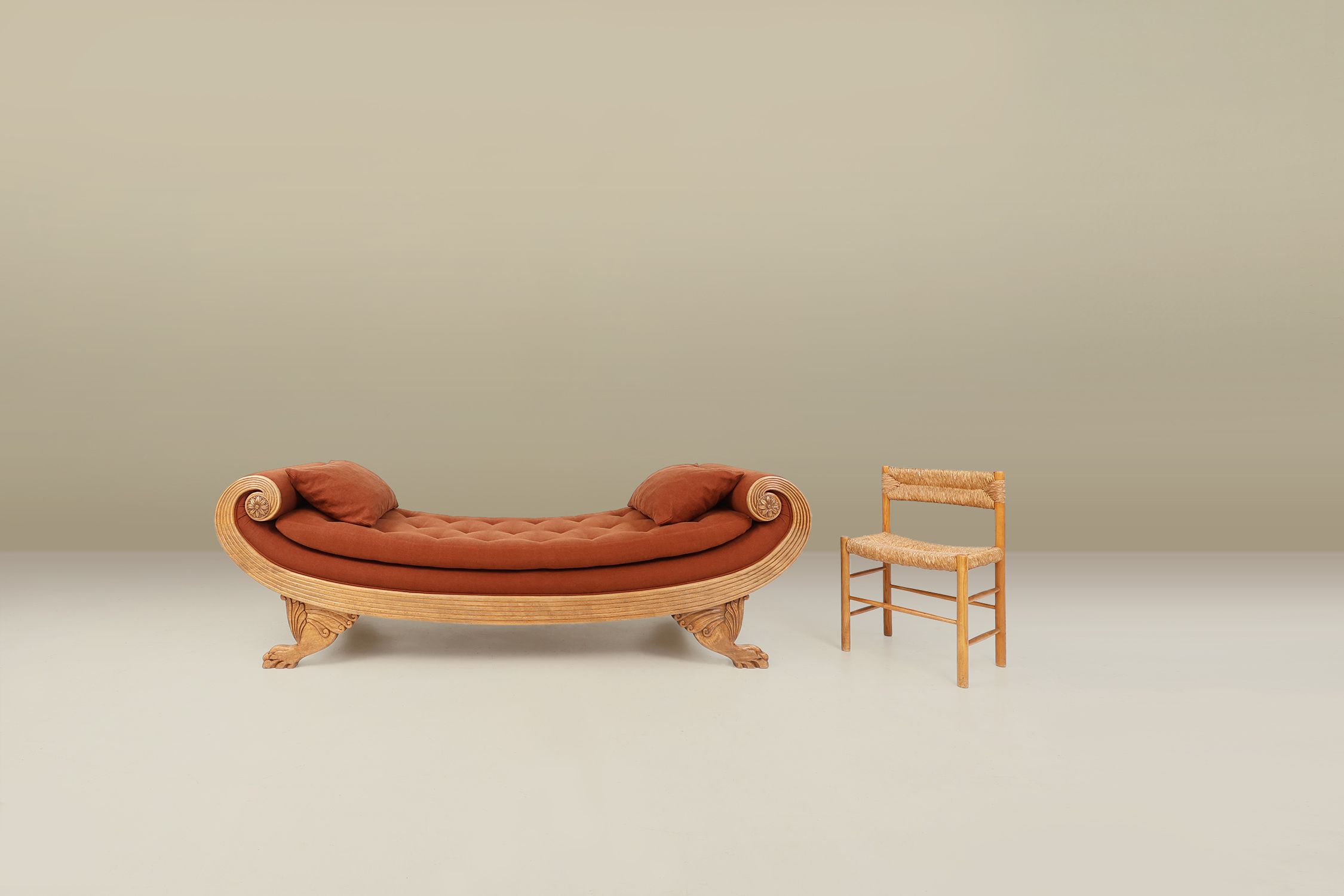 French hand carved oak daybed in Empire stylethumbnail